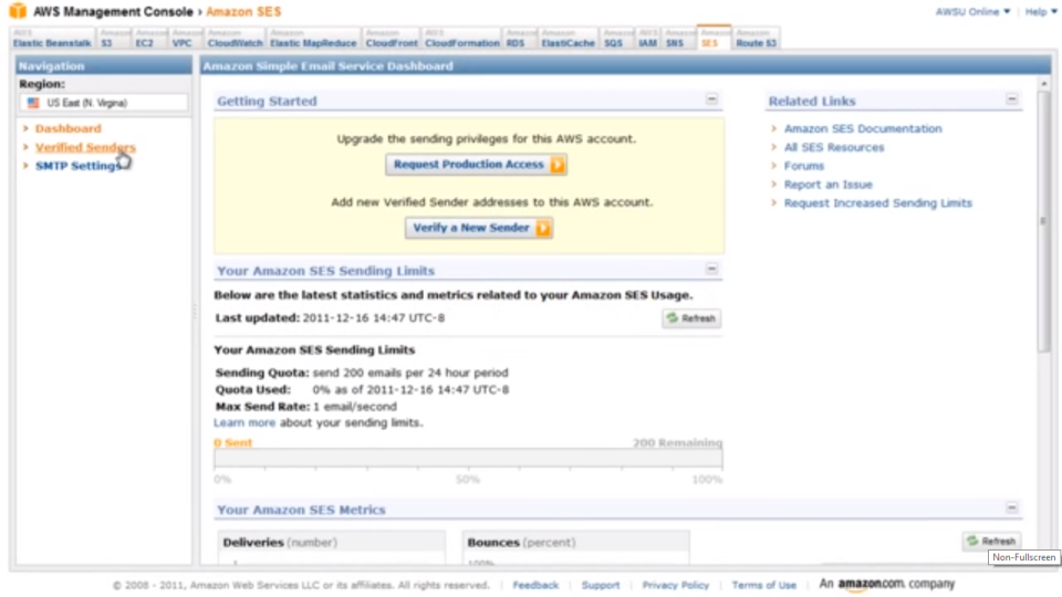 screenshot of Amazon SES